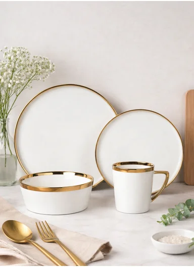 16 pieces Stoneware Dinnerware Set, Dishwasher &amp; Microwave Safe Durable Everyday Dining Set - White