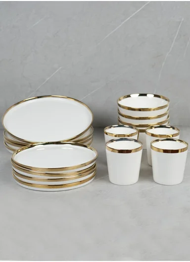 16 pieces Stoneware Dinnerware Set, Dishwasher &amp; Microwave Safe Durable Everyday Dining Set - White