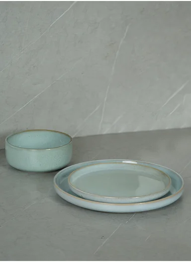 12 pieces Stoneware Dinnerware Set, Dishwasher &amp; Microwave Safe Durable Everyday Dining Set -Light Blue