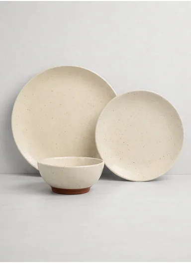 18-Pieces Elegant Natural Speckled Round Shape Dinnerware Set - Cream