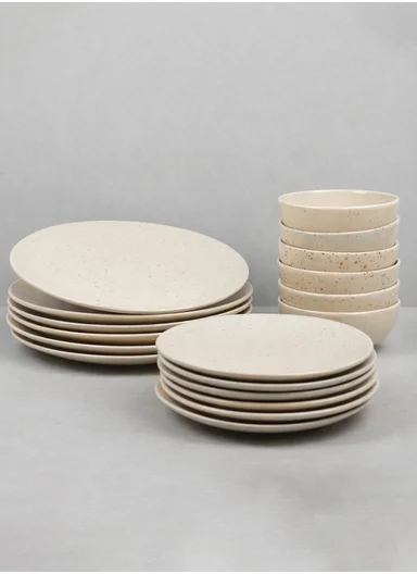 18-Pieces Elegant Natural Speckled Round Shape Dinnerware Set - Cream