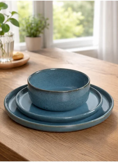 18 pieces Stoneware Dinnerware Set, Dishwasher &amp; Microwave Safe Durable Everyday Dining Set -Blue
