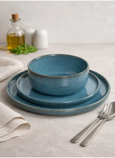 18 pieces Stoneware Dinnerware Set, Dishwasher &amp; Microwave Safe Durable Everyday Dining Set -Blue