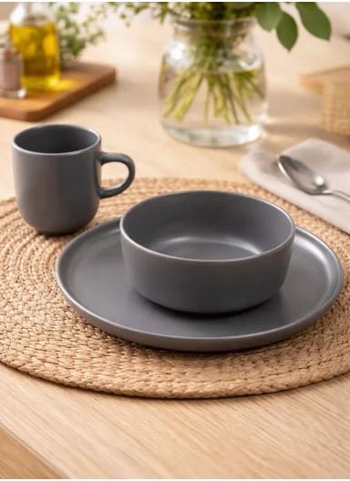 12-Pieces Modern Matte Grey Stoneware Dinnerware Set With Mug BM-12328