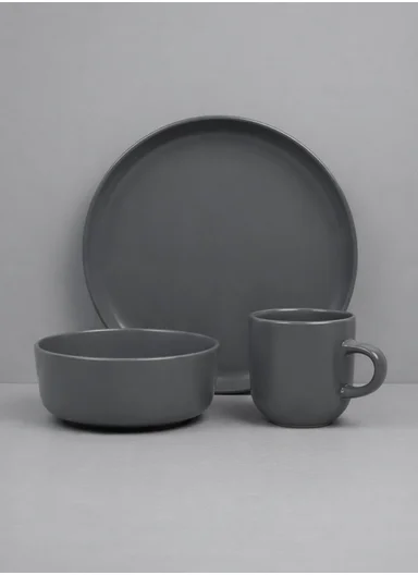 12-Pieces Modern Matte Grey Stoneware Dinnerware Set With Mug BM-12328
