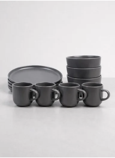 12-Pieces Modern Matte Grey Stoneware Dinnerware Set With Mug BM-12328