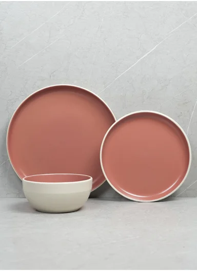 12-Pieces Modern Matte Pink Round Stoneware Dinnerware Set BM-12318
