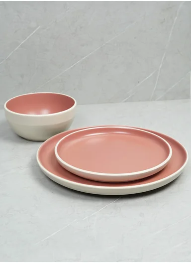 12-Pieces Modern Matte Pink Round Stoneware Dinnerware Set BM-12318