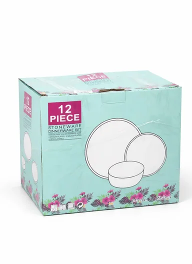 12-Pieces Modern Matte Pink Round Stoneware Dinnerware Set BM-12318