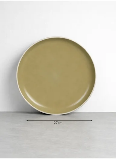 12 pieces Stoneware Dinnerware Set, Dishwasher &amp; Microwave Safe Durable Everyday Dining Set-Terracotta-Sage -BM-12319