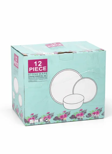 12 pieces Stoneware Dinnerware Set, Dishwasher &amp; Microwave Safe Durable Everyday Dining Set-Terracotta-Beige -BM-12320