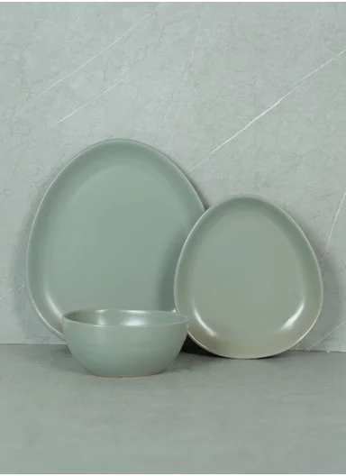 12 pieces Stoneware Dinnerware Set, Dishwasher &amp; Microwave Safe Durable Everyday Dining Set -Moss Green BM-12321