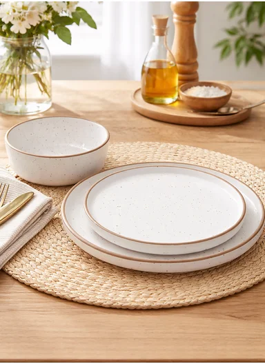 12-Pieces Natural Speckled Stoneware Dinnerware Set BM-12315 - Cream