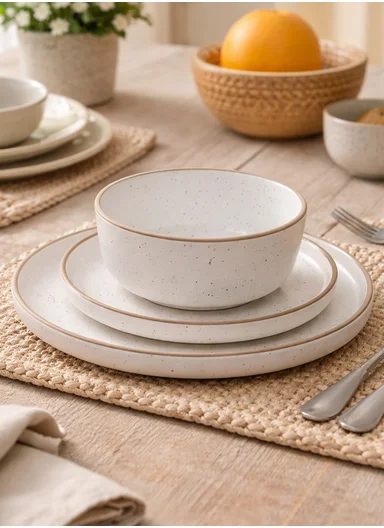 12-Pieces Natural Speckled Stoneware Dinnerware Set BM-12315 - Cream