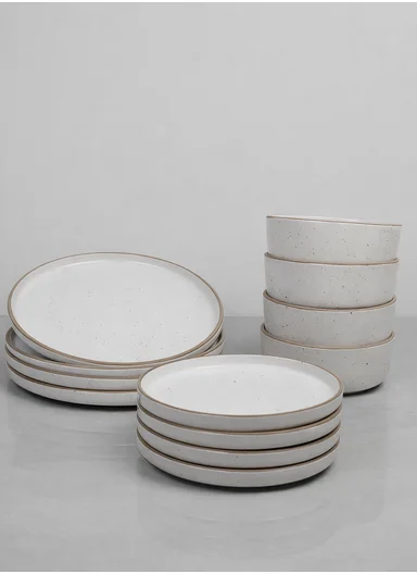 12-Pieces Natural Speckled Stoneware Dinnerware Set BM-12315 - Cream