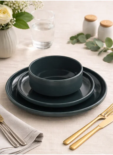 12 pieces Stoneware Dinnerware Set, Dishwasher &amp; Microwave Safe Durable Everyday Dining Set -Charcoal Grey -BM-12316