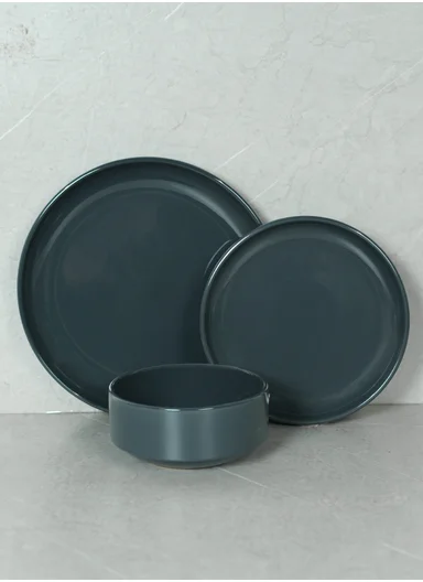 12 pieces Stoneware Dinnerware Set, Dishwasher &amp; Microwave Safe Durable Everyday Dining Set -Charcoal Grey -BM-12316