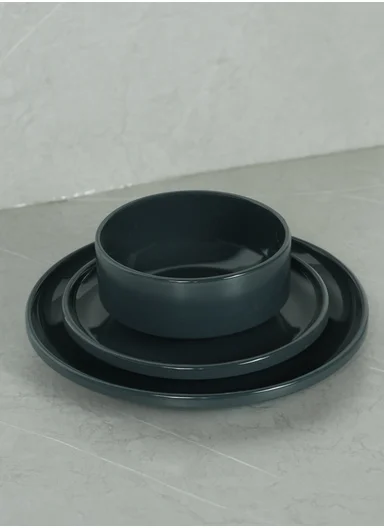 12 pieces Stoneware Dinnerware Set, Dishwasher &amp; Microwave Safe Durable Everyday Dining Set -Charcoal Grey -BM-12316