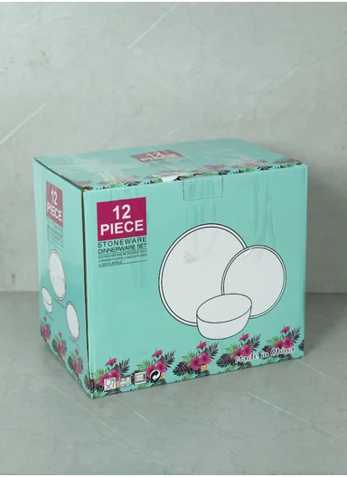 12 pieces Stoneware Dinnerware Set, Dishwasher &amp; Microwave Safe Durable Everyday Dining Set -Charcoal Grey -BM-12316