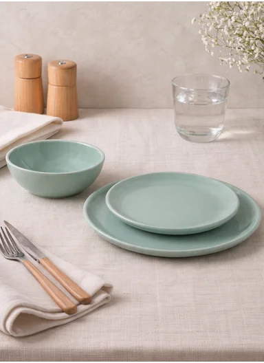 12 pieces Stoneware Dinnerware Set, Dishwasher &amp; Microwave Safe Durable Everyday Dining Set -Sage Green -BM-12304