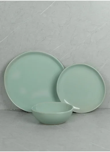 12 pieces Stoneware Dinnerware Set, Dishwasher &amp; Microwave Safe Durable Everyday Dining Set -Sage Green -BM-12304