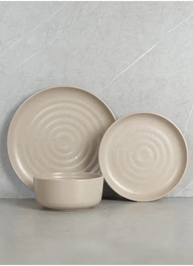 12 pieces Stoneware Dinnerware Set, Dishwasher &amp; Microwave Safe Durable Everyday Dining Set -Beige -BM-1299