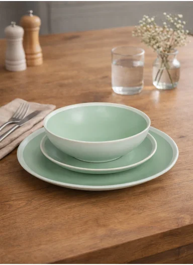 12 pieces Stoneware Dinnerware Set, Dishwasher &amp; Microwave Safe Durable Everyday Dining Set -Mint -BM-1284