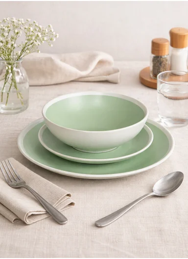 12 pieces Stoneware Dinnerware Set, Dishwasher &amp; Microwave Safe Durable Everyday Dining Set -Mint -BM-1284