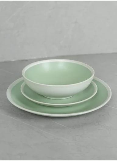 12 pieces Stoneware Dinnerware Set, Dishwasher &amp; Microwave Safe Durable Everyday Dining Set -Mint -BM-1284