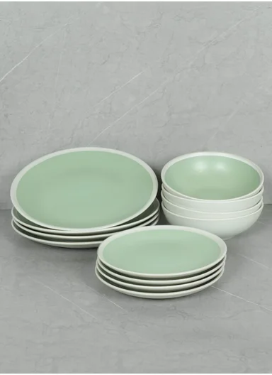 12 pieces Stoneware Dinnerware Set, Dishwasher &amp; Microwave Safe Durable Everyday Dining Set -Mint -BM-1284