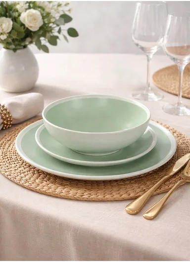 12 pieces Stoneware Dinnerware Set, Dishwasher &amp; Microwave Safe Durable Everyday Dining Set -Mint -BM-1284