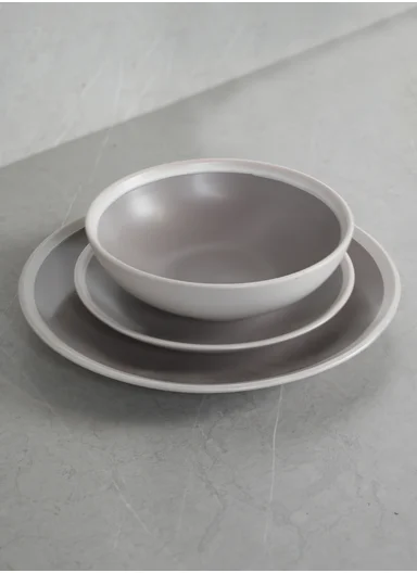 12Pcs Ceramic Plates and Bowl Set with Contemporary Design BM-1285 - Greige