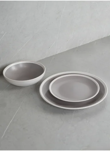 12Pcs Ceramic Plates and Bowl Set with Contemporary Design BM-1285 - Greige