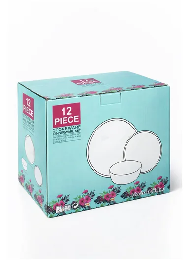 12Pcs Ceramic Plates and Bowl Set with Contemporary Design BM-1285 - Greige