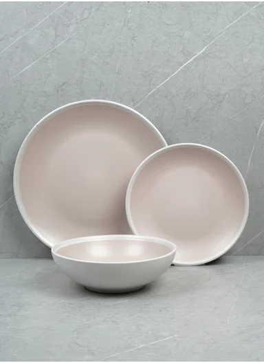 12Pcs Ceramic Plates and Bowl Set With Contemporary Design BM-1287 - Light Pink