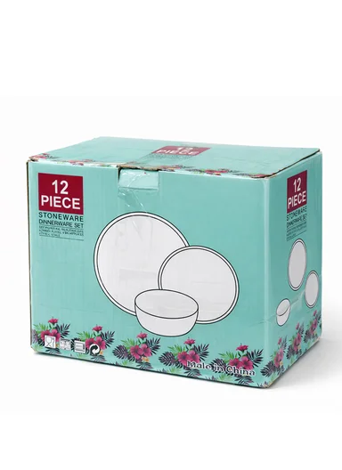 12Pcs Ceramic Plates and Bowl Set With Contemporary Design BM-1287 - Light Pink