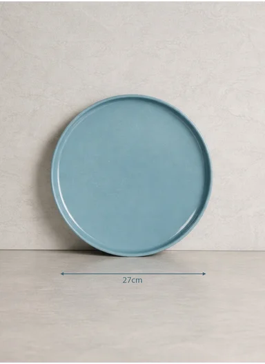 12 pieces Rounded Stoneware Dinnerware Set, Dishwasher &amp; Microwave Safe Durable Everyday Dining Set -Blue