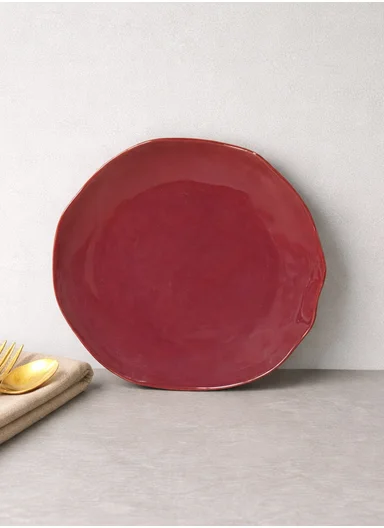 12 pieces Stoneware Dinnerware Set, Dishwasher &amp; Microwave Safe Durable Everyday Dining Set -Burgundy -BM-12135