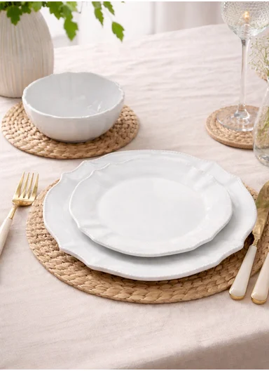  12 pieces Stylish Stoneware Dinnerware Set, Dishwasher &amp; Microwave Safe Durable Everyday Dining Set -white -BM-12117