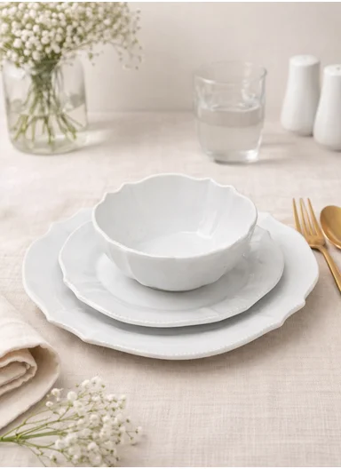  12 pieces Stylish Stoneware Dinnerware Set, Dishwasher &amp; Microwave Safe Durable Everyday Dining Set -white -BM-12117