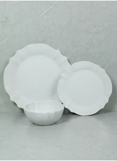  12 pieces Stylish Stoneware Dinnerware Set, Dishwasher &amp; Microwave Safe Durable Everyday Dining Set -white -BM-12117