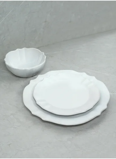  12 pieces Stylish Stoneware Dinnerware Set, Dishwasher &amp; Microwave Safe Durable Everyday Dining Set -white -BM-12117