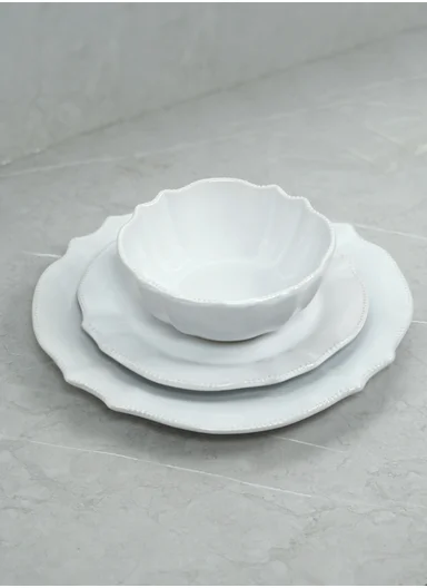  12 pieces Stylish Stoneware Dinnerware Set, Dishwasher &amp; Microwave Safe Durable Everyday Dining Set -white -BM-12117