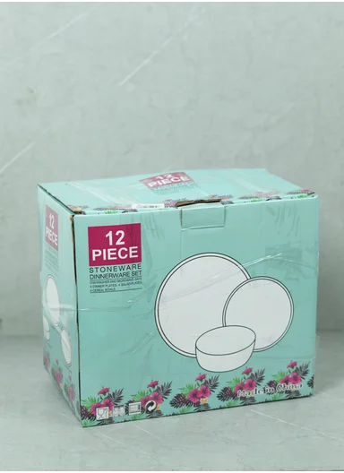  12 pieces Stylish Stoneware Dinnerware Set, Dishwasher &amp; Microwave Safe Durable Everyday Dining Set -white -BM-12117