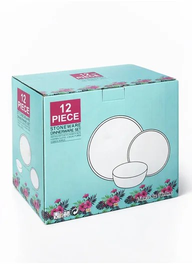 12Pcs Modern Stoneware Plate &amp; Bowl Dinnerware Set BM-1231 - Dark Grey