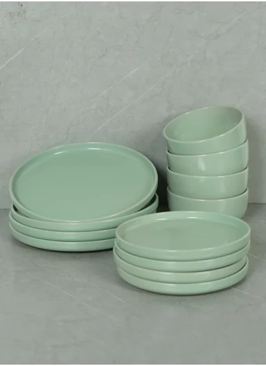 12 pieces Stoneware Dinnerware Set, Dishwasher &amp; Microwave Safe Durable Everyday Dining Set -Mint -BM-1232