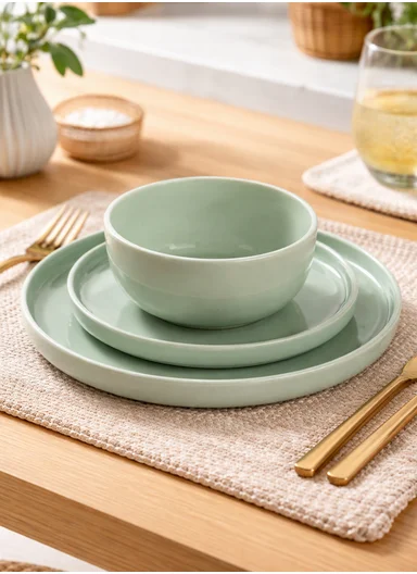 12 pieces Stoneware Dinnerware Set, Dishwasher &amp; Microwave Safe Durable Everyday Dining Set -Mint -BM-1232
