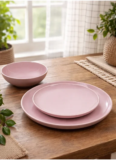 12-Pieces Elegant Modern Stoneware Dinnerware Set BM-1225 - Pink