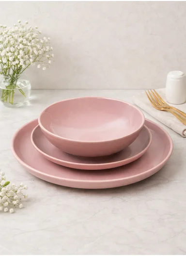 12-Pieces Elegant Modern Stoneware Dinnerware Set BM-1225 - Pink