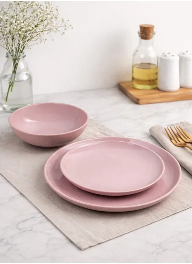 12-Pieces Elegant Modern Stoneware Dinnerware Set BM-1225 - Pink